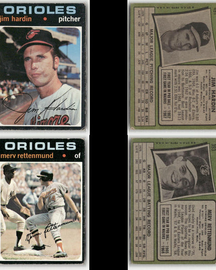 24-Card Lot Vintage 1971 Topps Baltimore Orioles | MLB Baseball Trading Cards