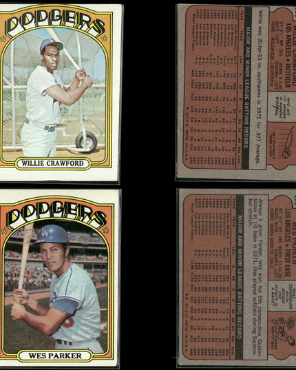 35-Card Lot Vintage 1972 Topps Los Angeles Dodgers | MLB Baseball Trading Cards