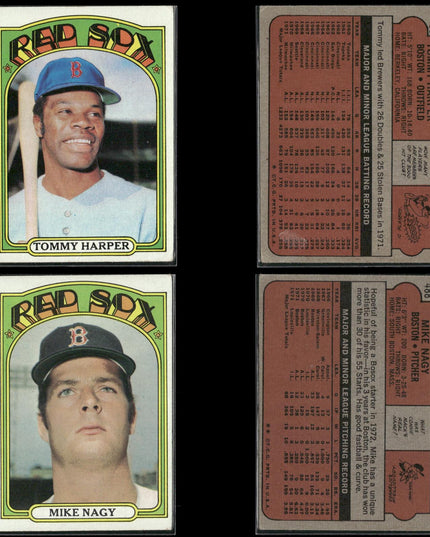 1972 Topps Boston Red Sox Team Lot (30 Cards) Vintage Baseball MLB