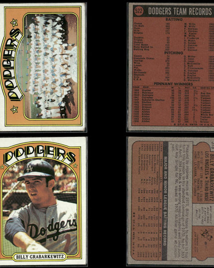 35-Card Lot Vintage 1972 Topps Los Angeles Dodgers | MLB Baseball Trading Cards