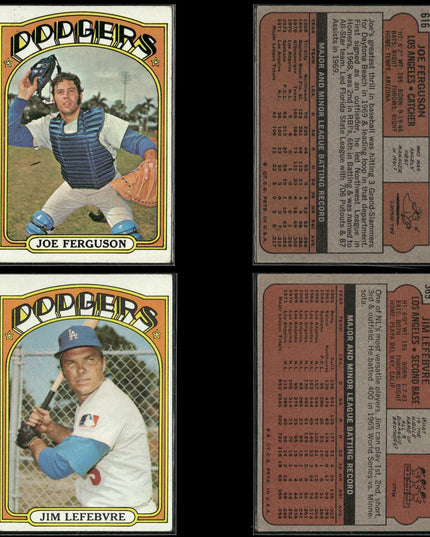 35-Card Lot Vintage 1972 Topps Los Angeles Dodgers | MLB Baseball Trading Cards