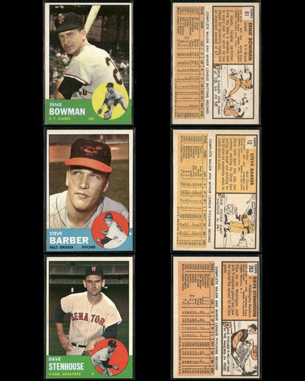 1963 Topps Baseball Card Lot – 61 Vintage Cards – Bulk Collection